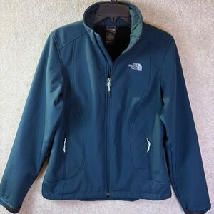 The North Face Apex Risor Jacket Women MED Teal Blue Fleece Lined Softshell FLAW